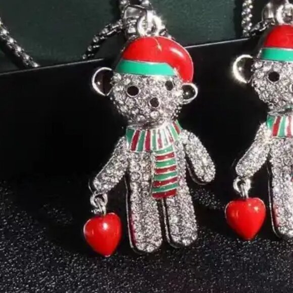 Christmas Rhinestones Bear Pendant Necklace - Picture 2 of 4